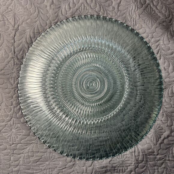 Vintage ARCOROC Blue Seabreeze Swirl Clear Glass 16D” Platter Serverware Dining - Picture 5 of 7
